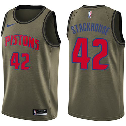 Men's Nike Detroit Pistons #42 Jerry Stackhouse Swingman Green Salute to Service NBA Jersey