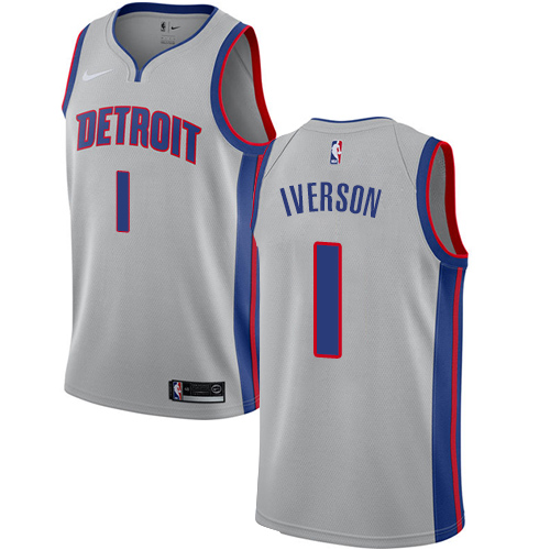 Men's Nike Detroit Pistons #1 Allen Iverson Authentic Silver NBA Jersey Statement Edition