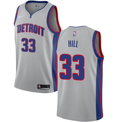 Men's Nike Detroit Pistons #33 Grant Hill Authentic Silver NBA Jersey Statement Edition