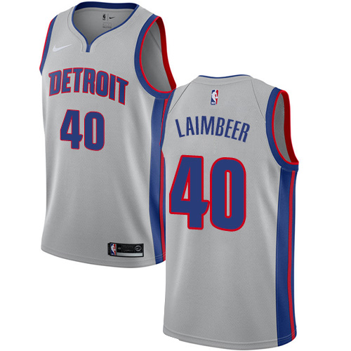 Men's Nike Detroit Pistons #40 Bill Laimbeer Authentic Silver NBA Jersey Statement Edition
