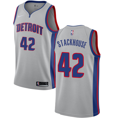 Men's Nike Detroit Pistons #42 Jerry Stackhouse Swingman Silver NBA Jersey Statement Edition