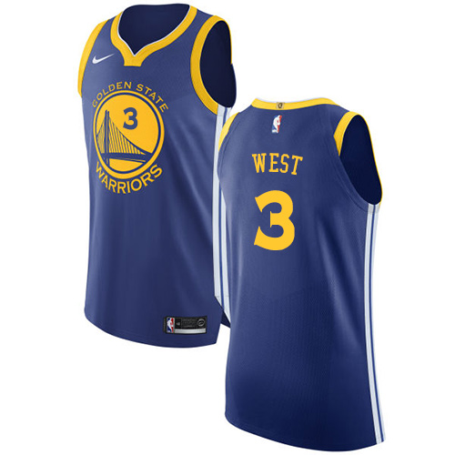 Men's Nike Golden State Warriors #3 David West Authentic Royal Blue Road NBA Jersey - Icon Edition