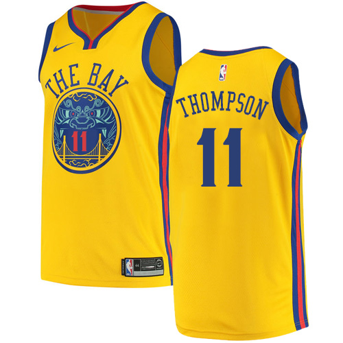 Men's Nike Golden State Warriors #11 Klay Thompson Authentic Gold NBA Jersey - City Edition