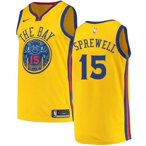 Men's Nike Golden State Warriors #15 Latrell Sprewell Swingman Gold NBA Jersey - City Edition