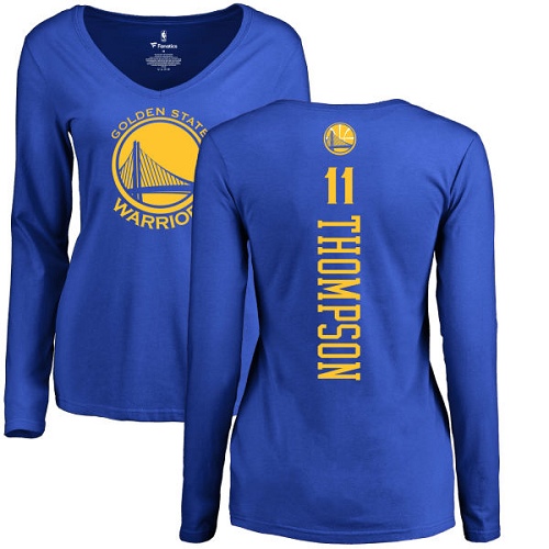 NBA Women's Nike Golden State Warriors #11 Klay Thompson Royal Blue Backer Long Sleeve T-Shirt