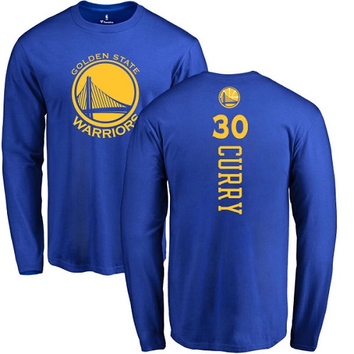 NBA Nike Golden State Warriors #30 Stephen Curry Royal Blue Backer Long Sleeve T-Shirt