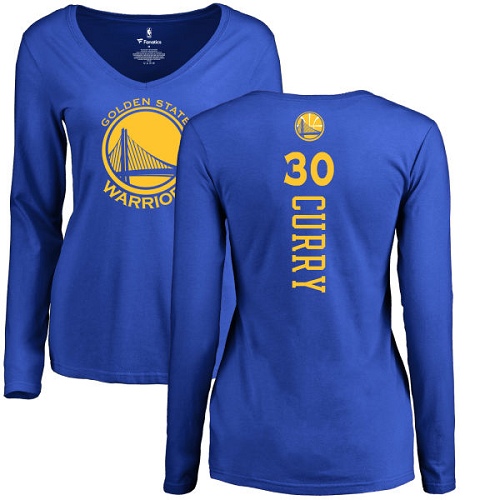 NBA Women's Nike Golden State Warriors #30 Stephen Curry Royal Blue Backer Long Sleeve T-Shirt