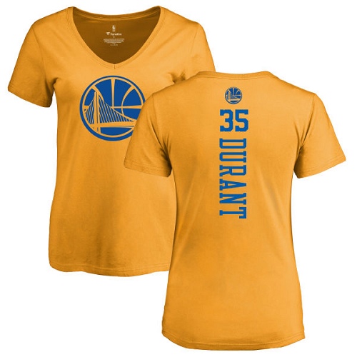 NBA Women's Nike Golden State Warriors #35 Kevin Durant Gold One Color Backer Slim-Fit V-Neck T-Shirt