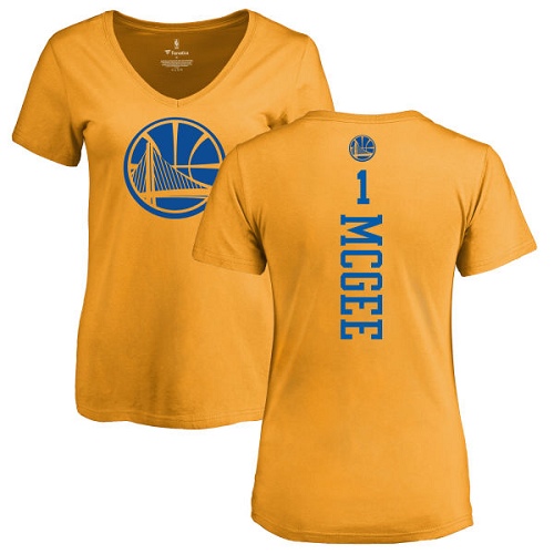 NBA Women's Nike Golden State Warriors #1 JaVale McGee Gold One Color Backer Slim-Fit V-Neck T-Shirt