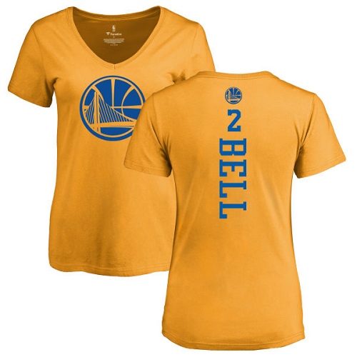 NBA Women's Nike Golden State Warriors #2 Jordan Bell Gold One Color Backer Slim-Fit V-Neck T-Shirt