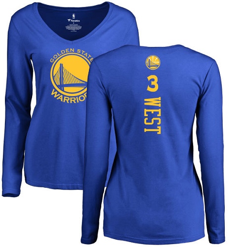 NBA Women's Nike Golden State Warriors #3 David West Royal Blue Backer Long Sleeve T-Shirt