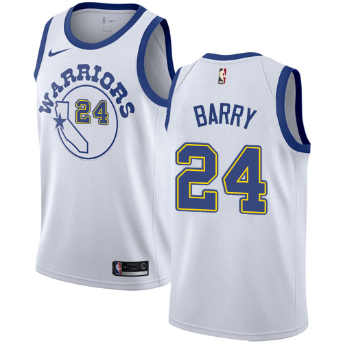 Men's Nike Golden State Warriors #24 Rick Barry Authentic White Hardwood Classics NBA Jersey