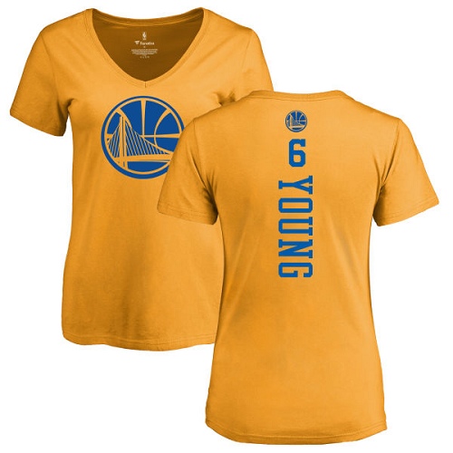 NBA Women's Nike Golden State Warriors #6 Nick Young Gold One Color Backer Slim-Fit V-Neck T-Shirt