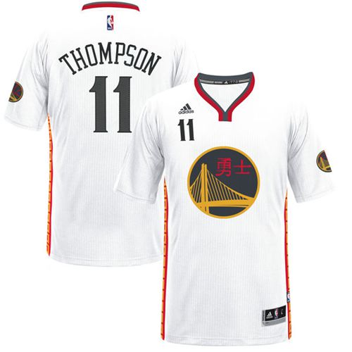 Men's Adidas Golden State Warriors #11 Klay Thompson Authentic White 2017 Chinese New Year NBA Jersey