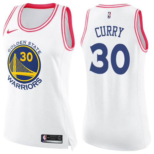 Women's Nike Golden State Warriors #30 Stephen Curry Swingman White/Pink Fashion NBA Jersey