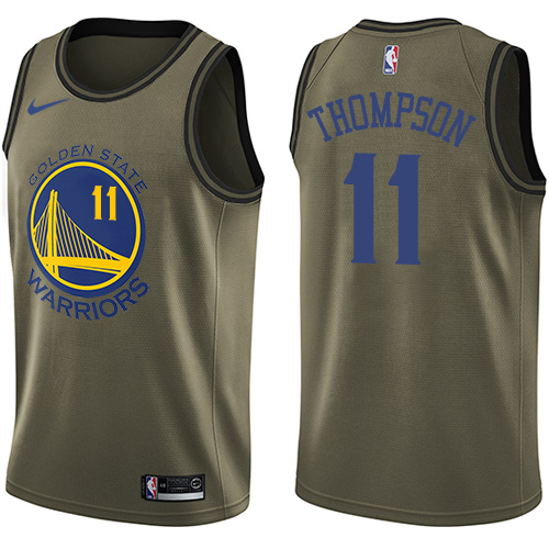 Men's Nike Golden State Warriors #11 Klay Thompson Swingman Green Salute to Service NBA Jersey