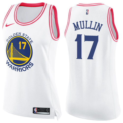 Women's Nike Golden State Warriors #17 Chris Mullin Swingman White/Pink Fashion NBA Jersey