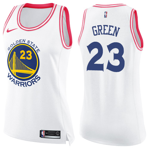 Women's Nike Golden State Warriors #23 Draymond Green Swingman White/Pink Fashion NBA Jersey