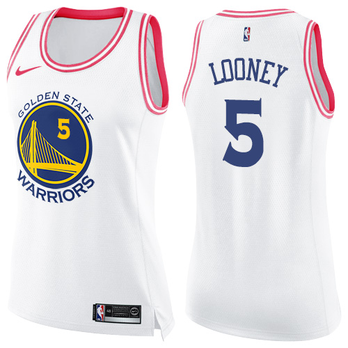 Women's Nike Golden State Warriors #5 Kevon Looney Swingman White/Pink Fashion NBA Jersey