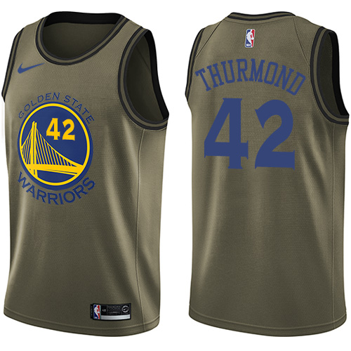 Men's Nike Golden State Warriors #42 Nate Thurmond Swingman Green Salute to Service NBA Jersey