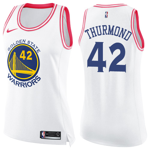 Women's Nike Golden State Warriors #42 Nate Thurmond Swingman White/Pink Fashion NBA Jersey