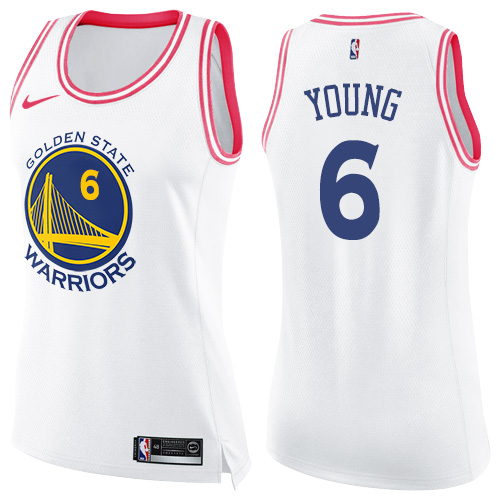 Women's Nike Golden State Warriors #6 Nick Young Swingman White/Pink Fashion NBA Jersey