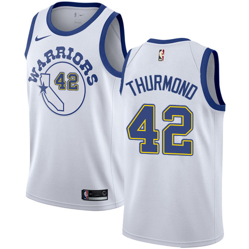 Men's Nike Golden State Warriors #42 Nate Thurmond Authentic White Hardwood Classics NBA Jersey