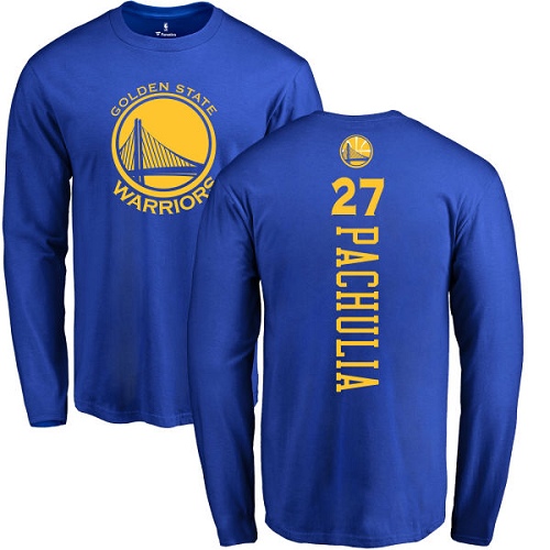 NBA Nike Golden State Warriors #27 Zaza Pachulia Royal Blue Backer Long Sleeve T-Shirt