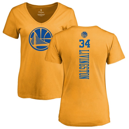 NBA Women's Nike Golden State Warriors #34 Shaun Livingston Gold One Color Backer Slim-Fit V-Neck T-Shirt