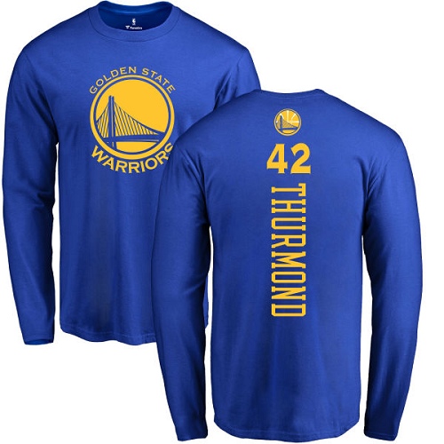 NBA Nike Golden State Warriors #42 Nate Thurmond Royal Blue Backer Long Sleeve T-Shirt