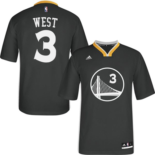 Youth Adidas Golden State Warriors #3 David West Authentic Black Alternate NBA Jersey