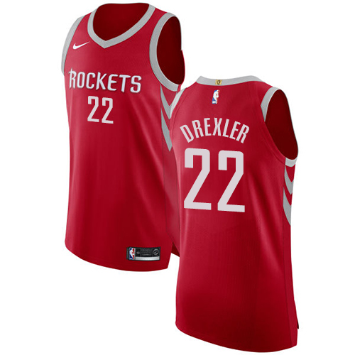 Men's Nike Houston Rockets #22 Clyde Drexler Authentic Red Road NBA Jersey - Icon Edition