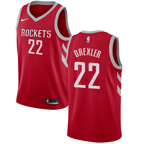 Men's Nike Houston Rockets #22 Clyde Drexler Swingman Red Road NBA Jersey - Icon Edition