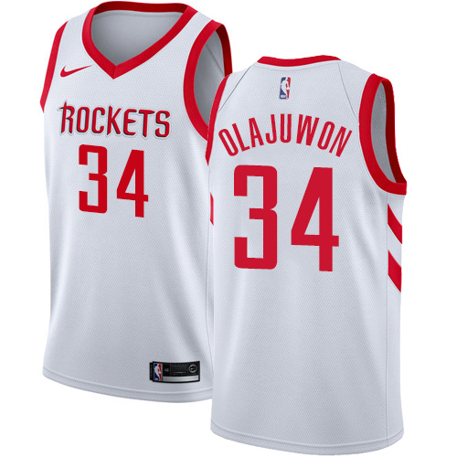 Men's Nike Houston Rockets #34 Hakeem Olajuwon Authentic White Home NBA Jersey - Association Edition