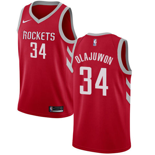 Men's Nike Houston Rockets #34 Hakeem Olajuwon Swingman Red Road NBA Jersey - Icon Edition