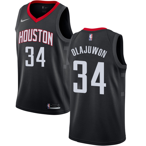 Men's Nike Houston Rockets #34 Hakeem Olajuwon Authentic Black Alternate NBA Jersey Statement Edition