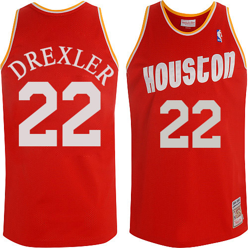 Men's Mitchell and Ness Houston Rockets #22 Clyde Drexler Authentic Red Throwback NBA Jersey