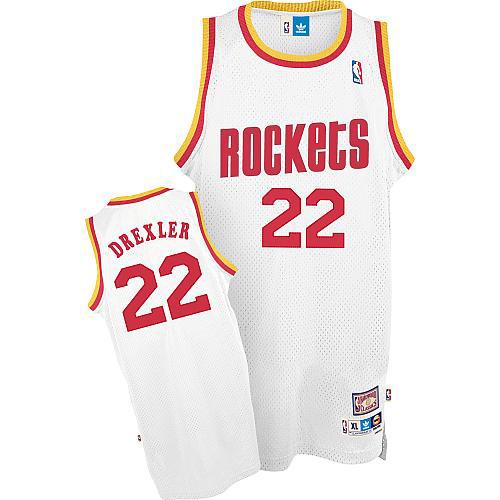 Men's Mitchell and Ness Houston Rockets #22 Clyde Drexler Authentic White Throwback NBA Jersey