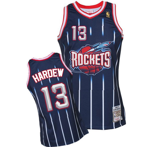 Men's Mitchell and Ness Houston Rockets #13 James Harden Authentic Navy Blue Hardwood Classic Fashion NBA Jersey
