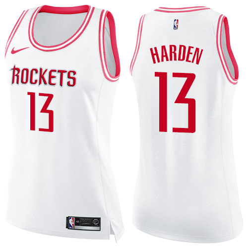 Women's Nike Houston Rockets #13 James Harden Swingman White/Pink Fashion NBA Jersey