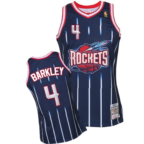 Men's Mitchell and Ness Houston Rockets #4 Charles Barkley Authentic Navy Blue Hardwood Classic Fashion NBA Jersey