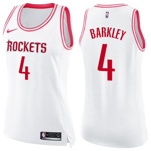 Women's Nike Houston Rockets #4 Charles Barkley Swingman White/Pink Fashion NBA Jersey