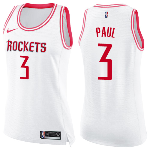 Women's Nike Houston Rockets #3 Chris Paul Swingman White/Pink Fashion NBA Jersey