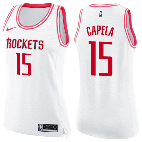 Women's Nike Houston Rockets #15 Clint Capela Swingman White/Pink Fashion NBA Jersey
