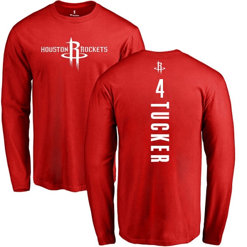 NBA Nike Houston Rockets #4 PJ Tucker Red Backer Long Sleeve T-Shirt