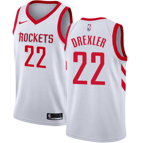 Youth Nike Houston Rockets #22 Clyde Drexler Authentic White Home NBA Jersey - Association Edition
