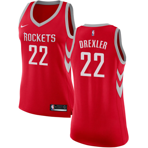 Women's Nike Houston Rockets #22 Clyde Drexler Authentic Red Road NBA Jersey - Icon Edition