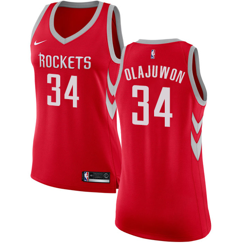 Women's Nike Houston Rockets #34 Hakeem Olajuwon Authentic Red Road NBA Jersey - Icon Edition