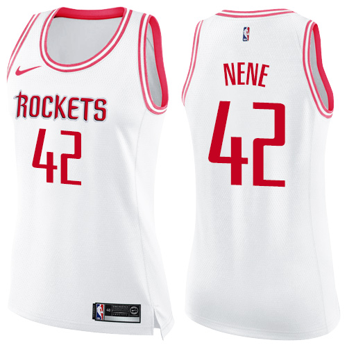 Women's Nike Houston Rockets #42 Nene Swingman White/Pink Fashion NBA Jersey