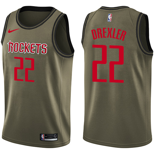 Men's Nike Houston Rockets #22 Clyde Drexler Swingman Green Salute to Service NBA Jersey